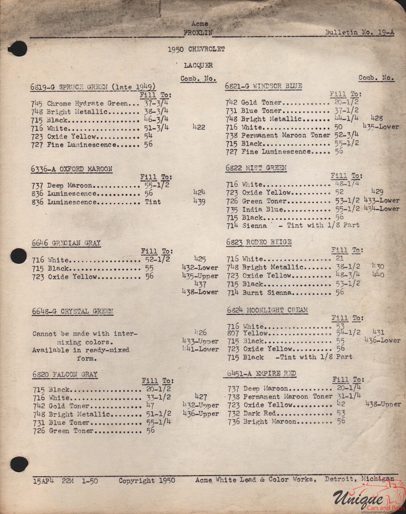 1950 Chev Paint Charts Acme
